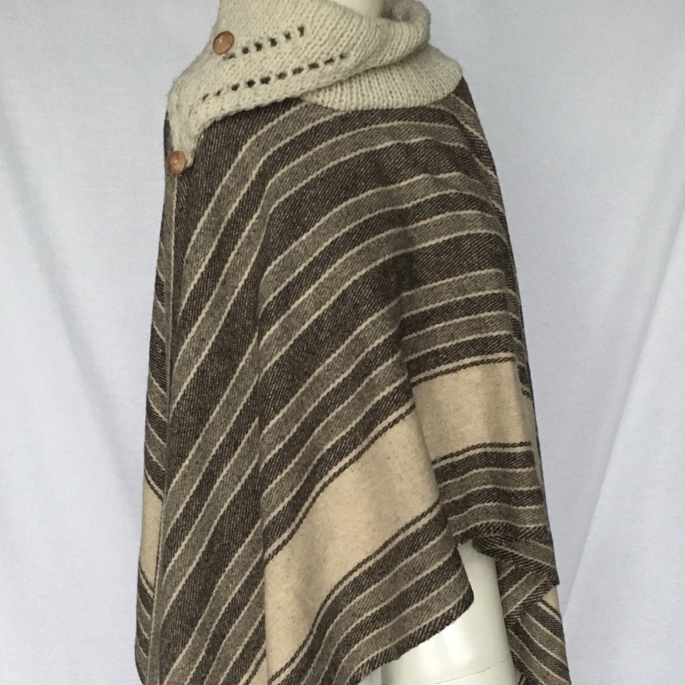 Vintage Wool Unisex Poncho - cowl neck